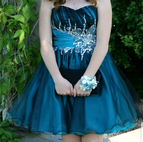 Strapless teal tulle formal dress - Picture 7 of 7